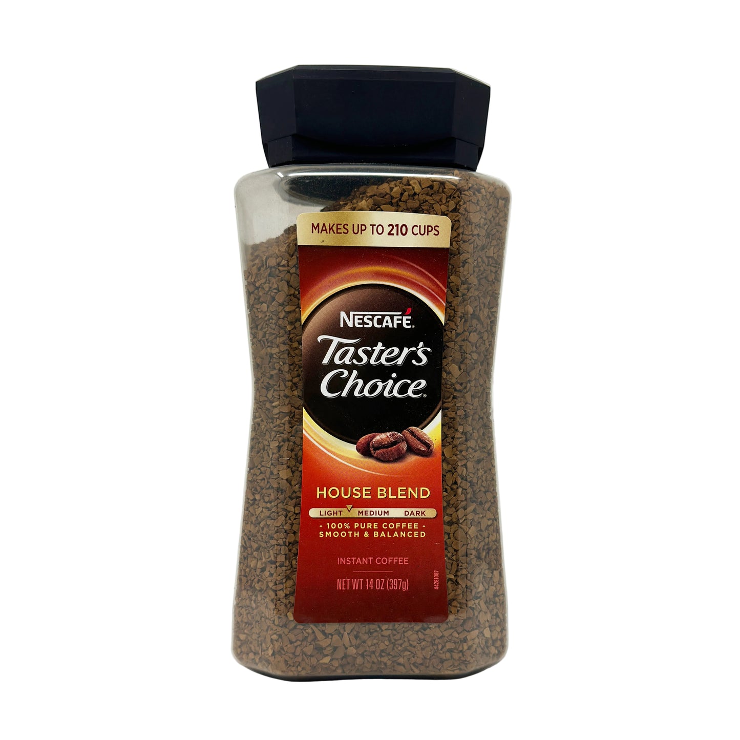 A 14 oz package of Nescafe Taster's Choice House Blend coffee, with the brand logo and product name displayed on the label.