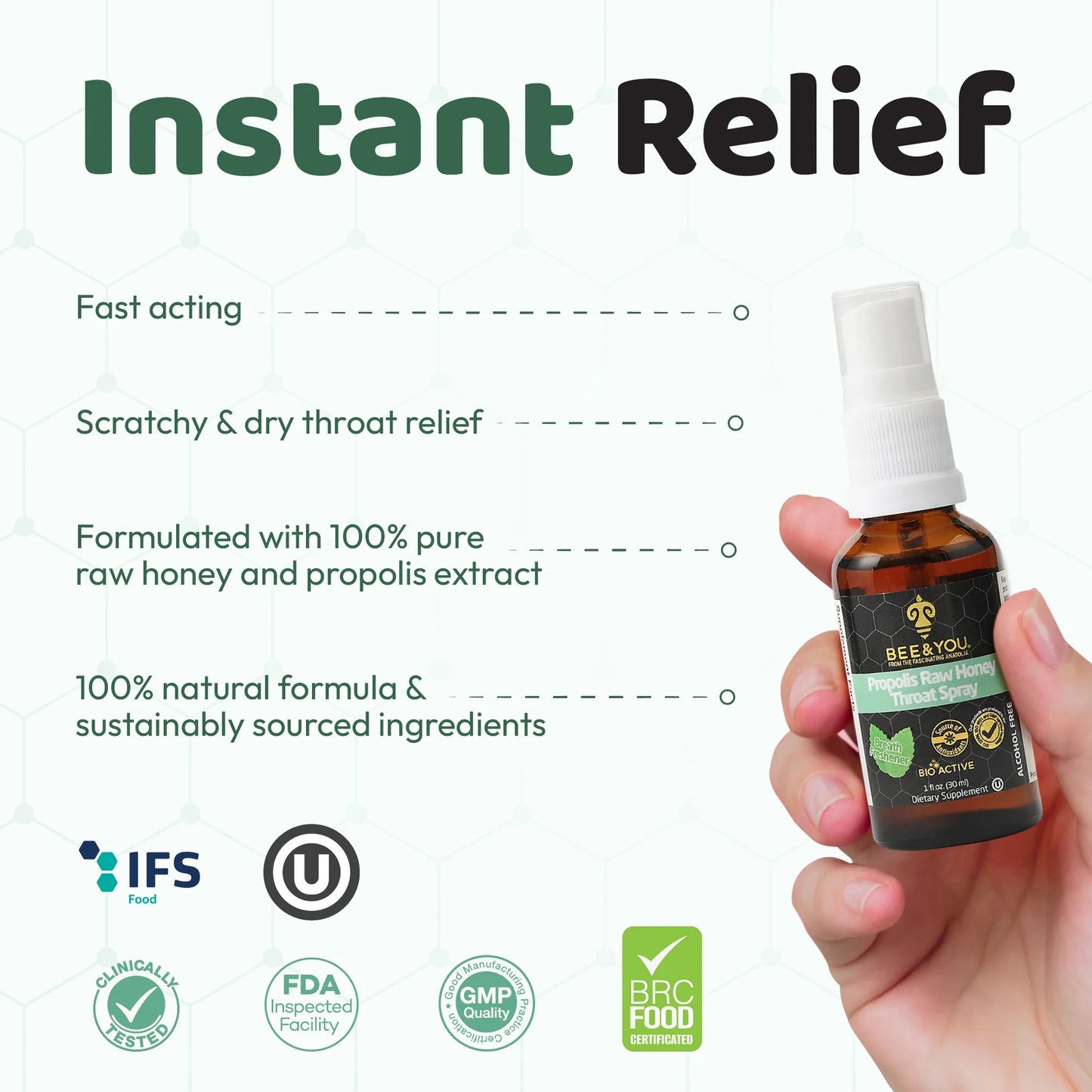 Bee and You Natural Bee Propolis Throat Spray for Immune Support Sore Throat Relief and Oral Support for Adults and Kids 1 fl oz