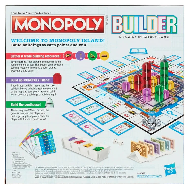 Monopoly Builder Board Game, Board Games for Kids and Adults