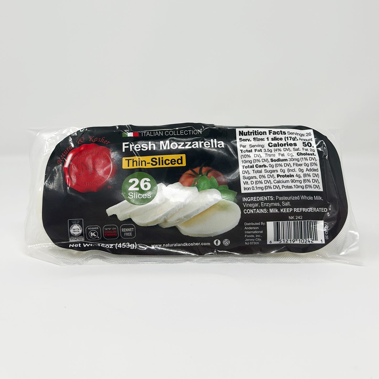 Natural & Kosher Fresh Mozzarella Thin Sliced 16 oz