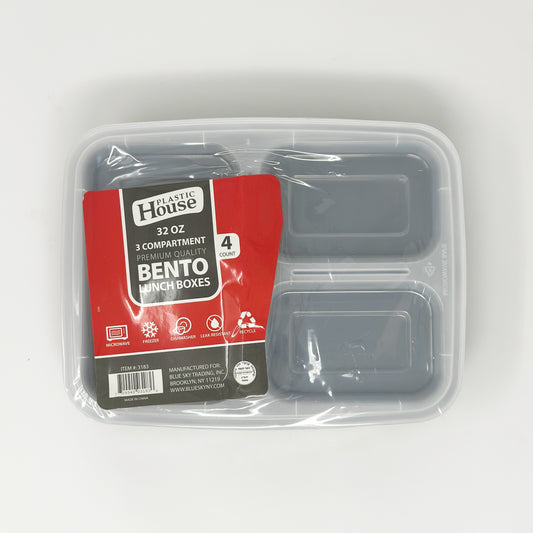 Plastic House Bento Lunch Box 32oz 4pk