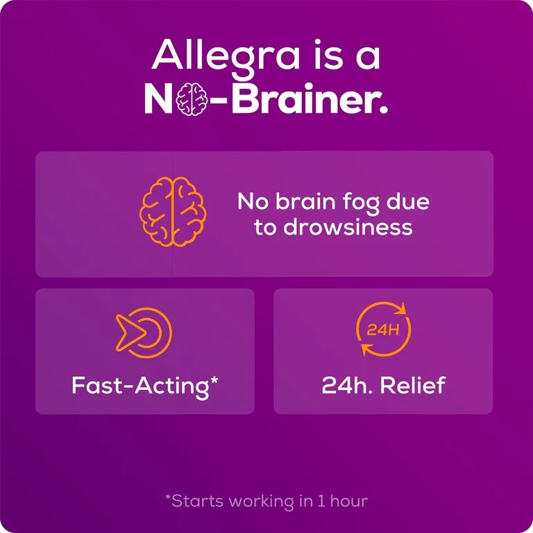 Allegra Adult 24-Hour Allergy Relief Tablets, Non-Drowsy Indoor and Outdoor Allergy Medicine, 180 mg Fexofenadine HCI Antihistamine Pill, 40-Count