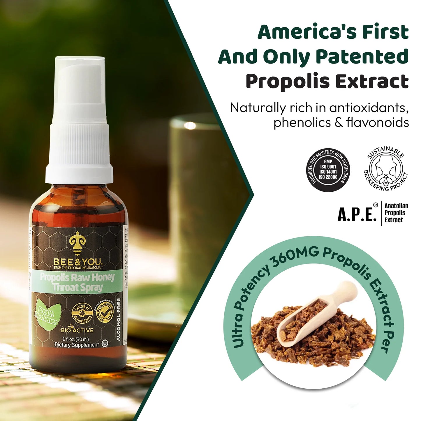Bee and You Natural Bee Propolis Throat Spray for Immune Support Sore Throat Relief and Oral Support for Adults and Kids 1 fl oz
