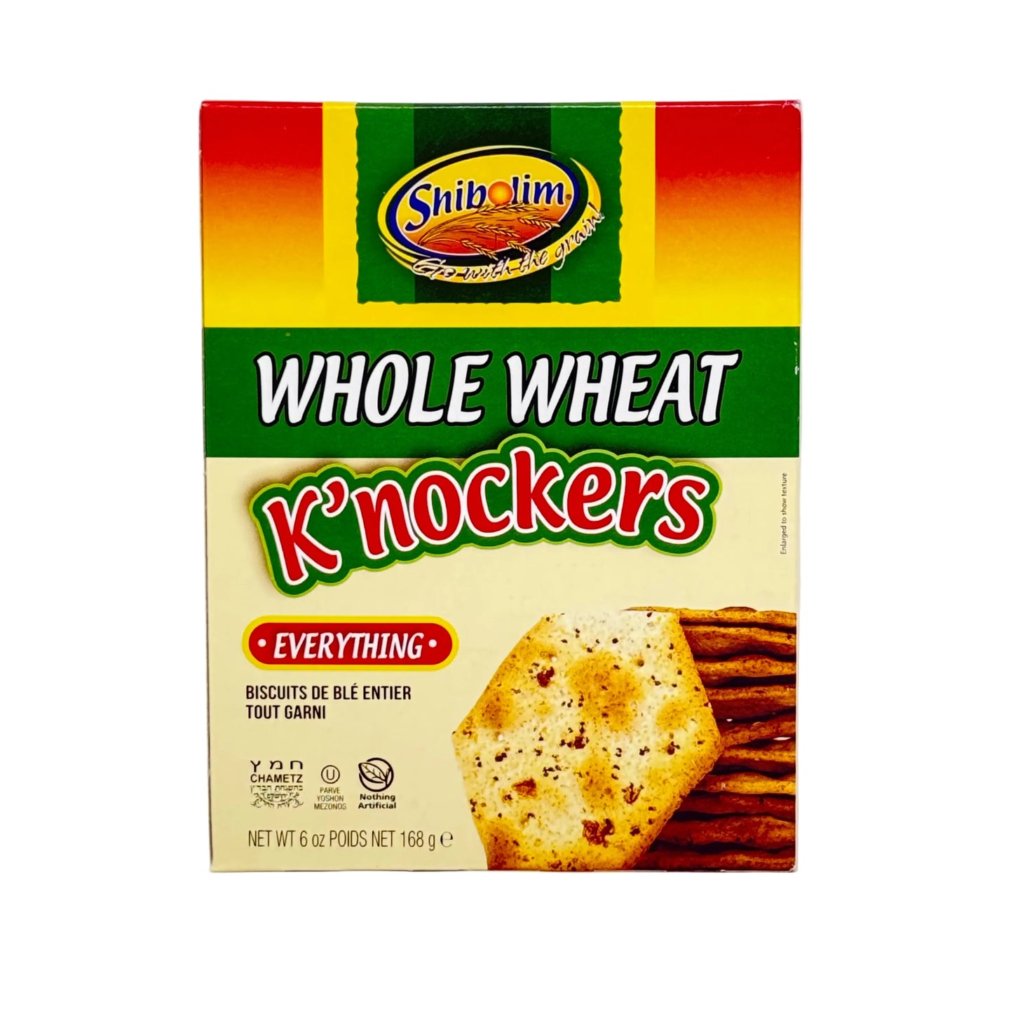 Box of Shibolim Whole Wheat K'nockers cookies on a white background