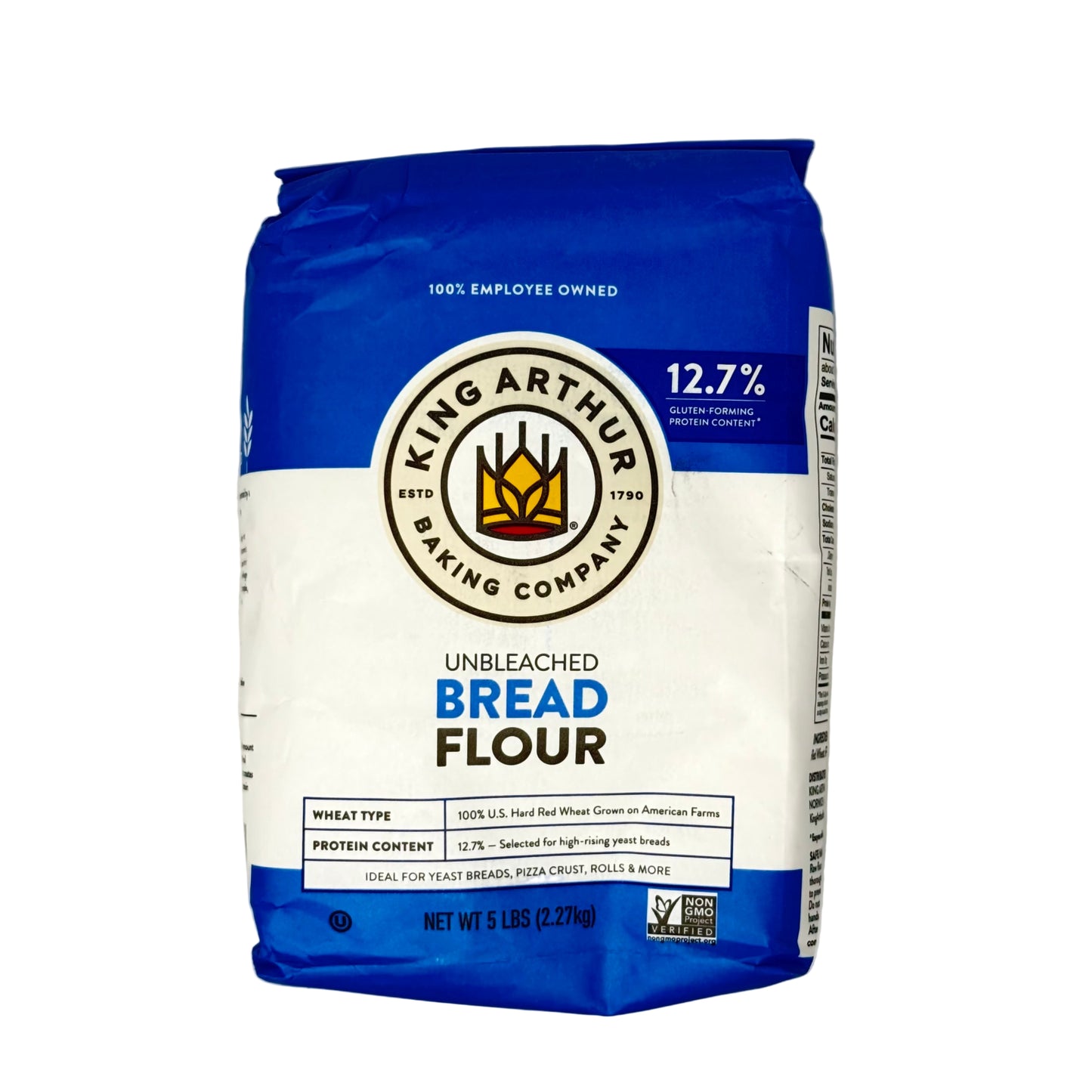 Bag of King Arthur Baking Company Unbleached Bread Flour on a white background
