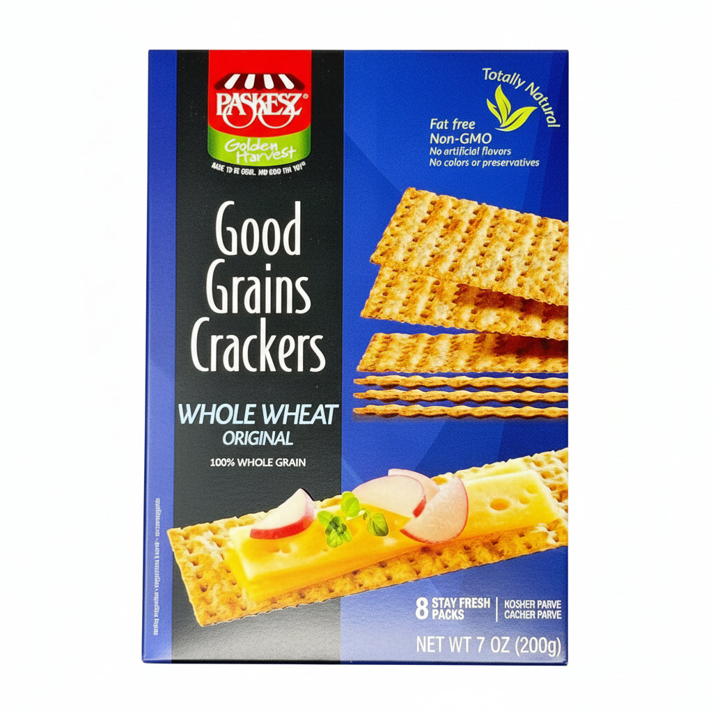 Box of Packets Good Grains Crackers Whole Wheat Original on a white background