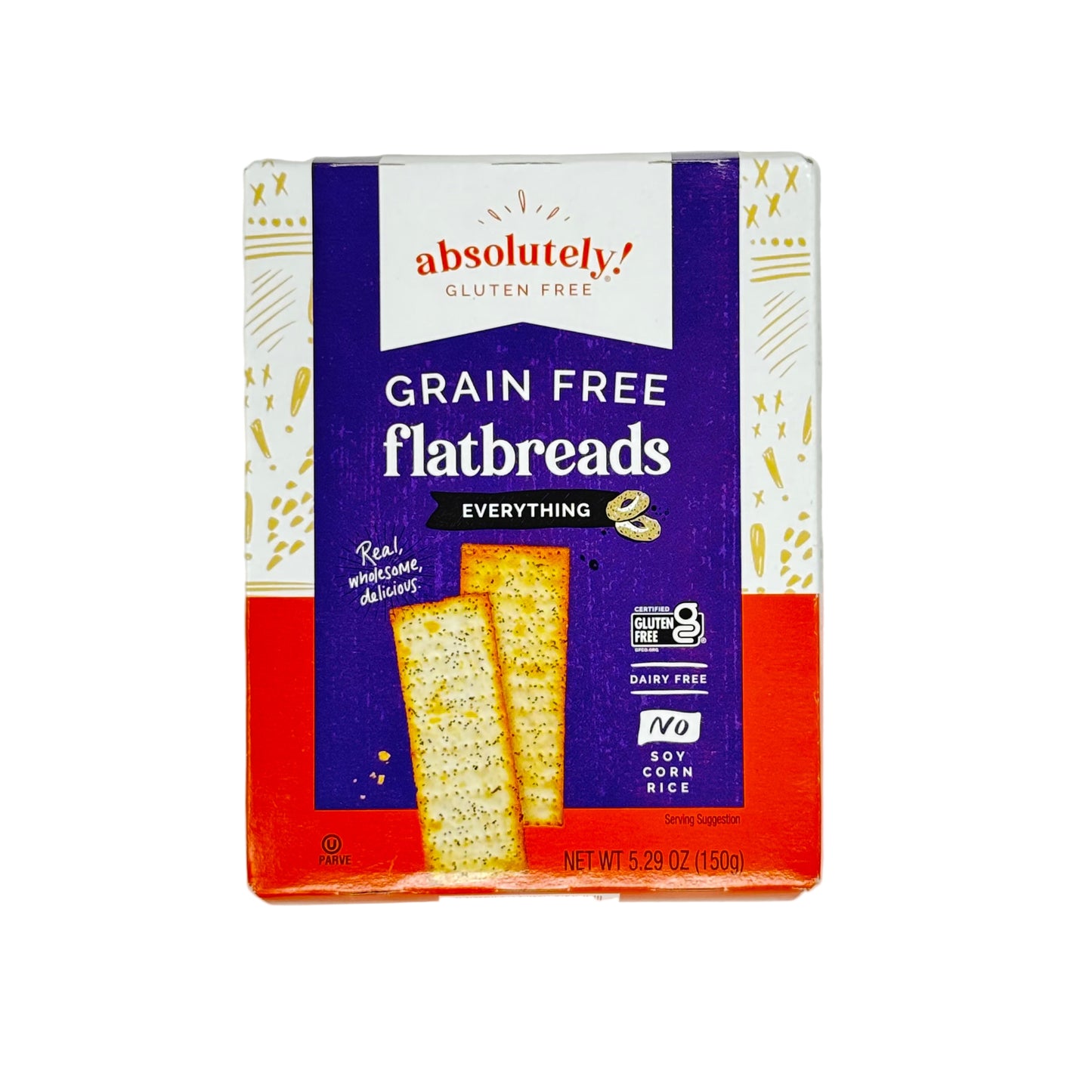 Box of Absolutely Gluten Free Grain Free Flatbreads on a white background