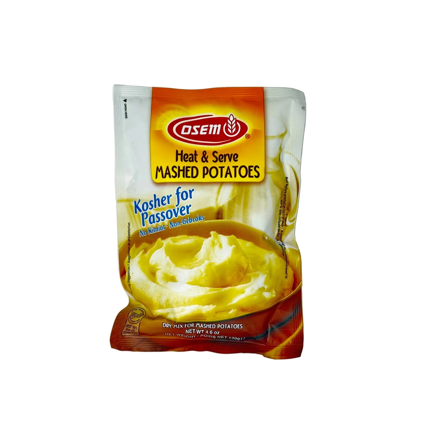 Osem heat and serve mashed potatoes package on a white background
