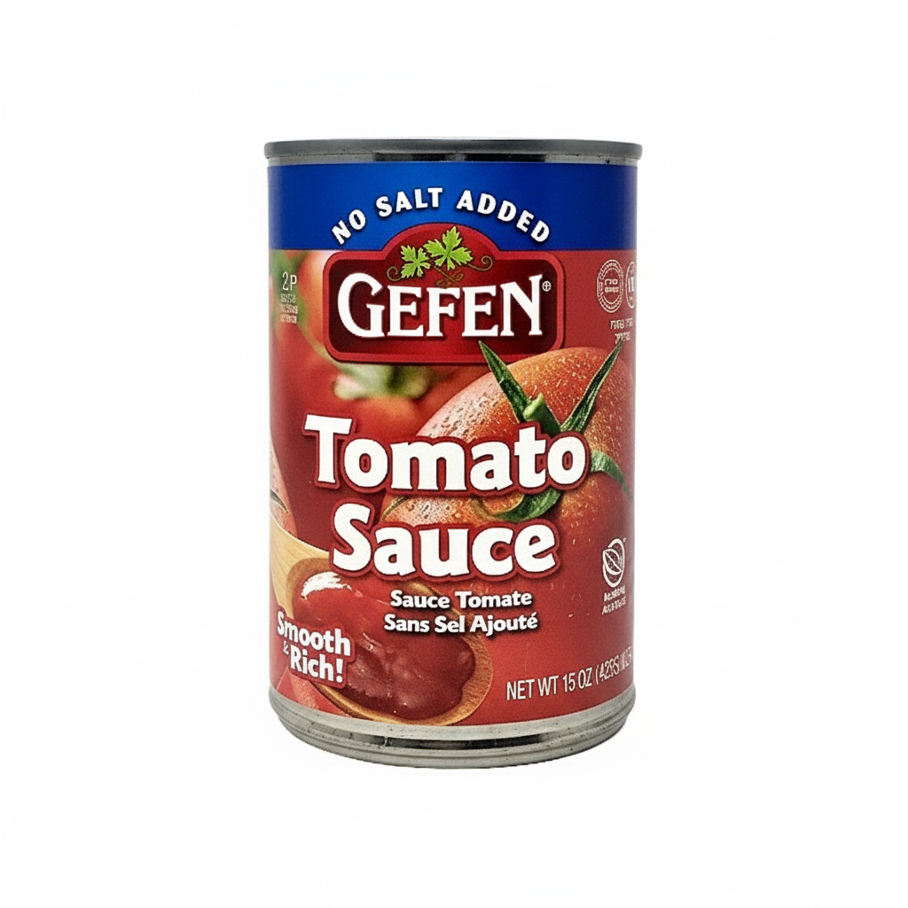 Can of Gefen tomato sauce on a white background