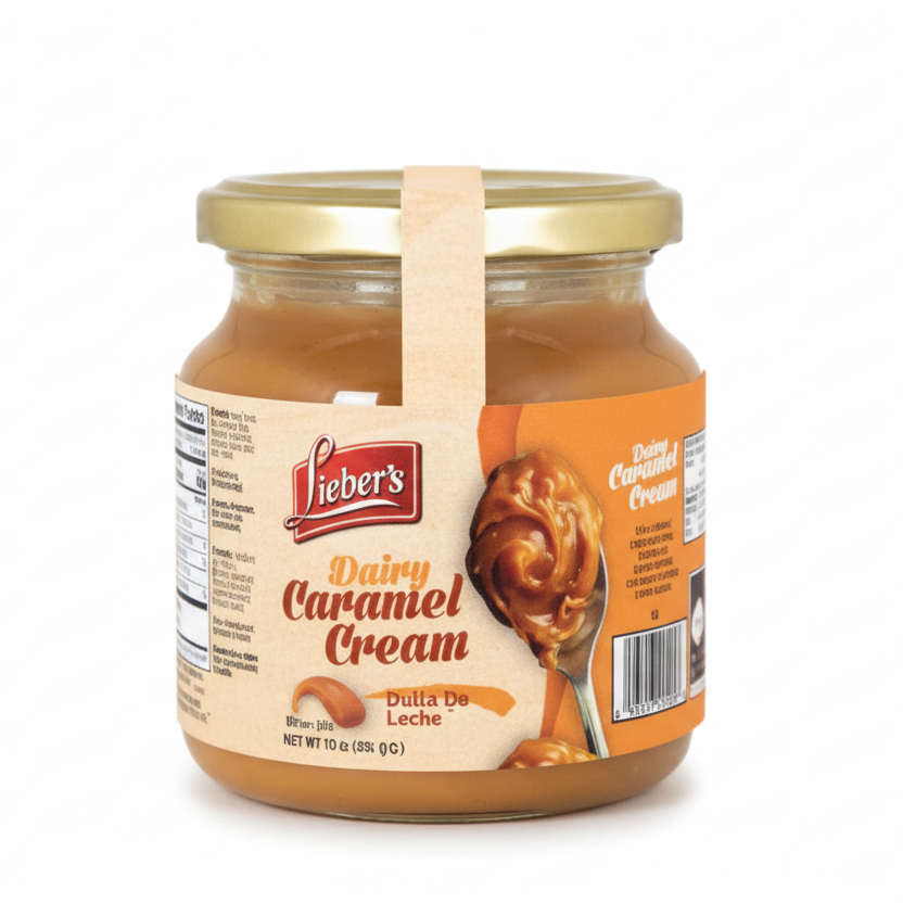 Jar of Lieber's Raisin Caramel Cream on a white background