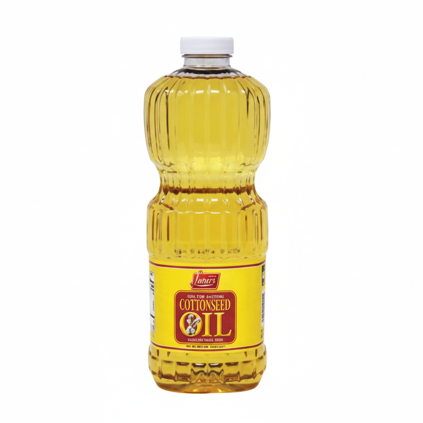 Bottle of cottonseed oil on a white background