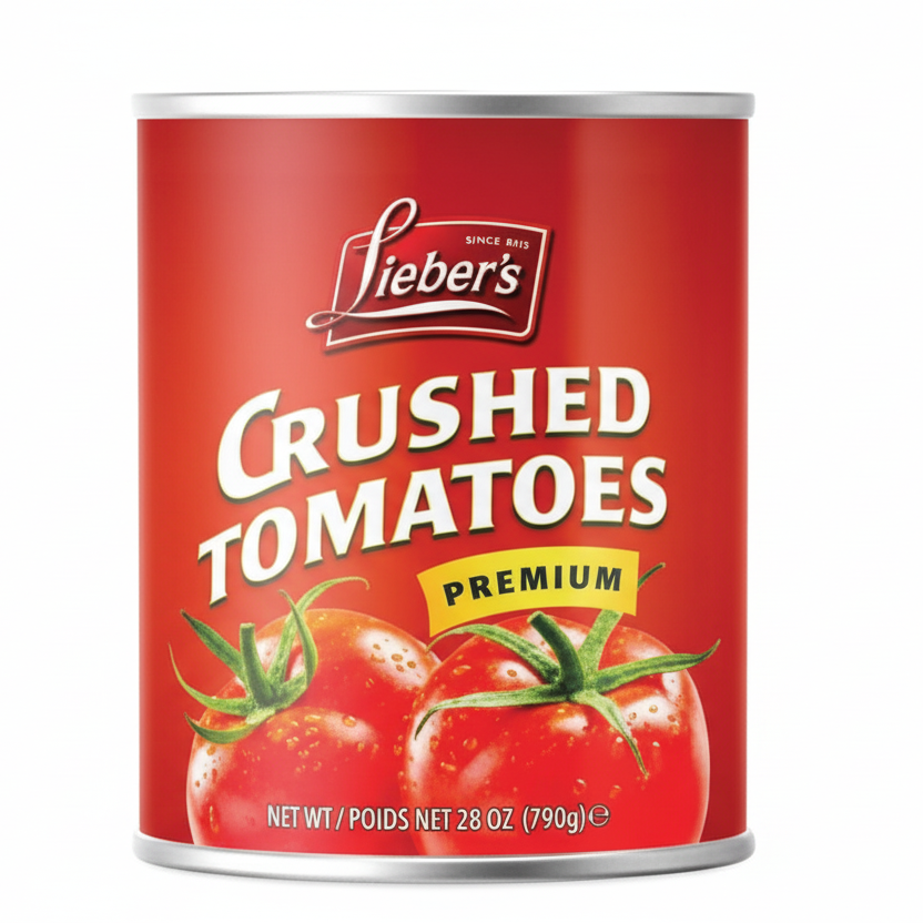 Can of Lieber's Crushed Tomatoes on a white background