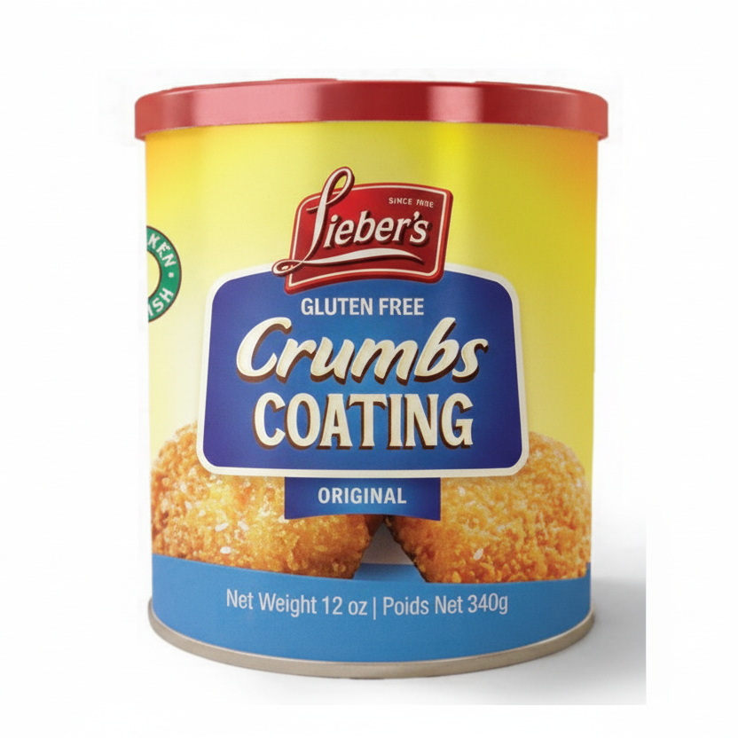 Lieber's Gluten Free Crumbs Coating container on a white background