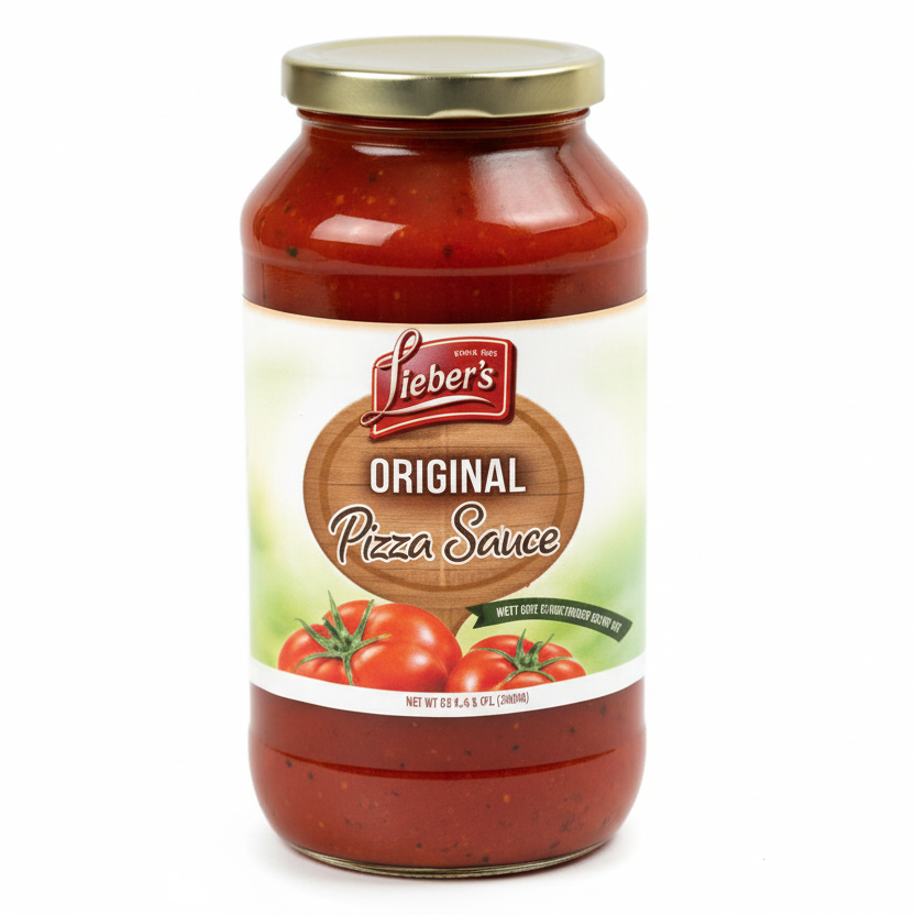 Jar of Lieber's Original Pizza Sauce on a white background