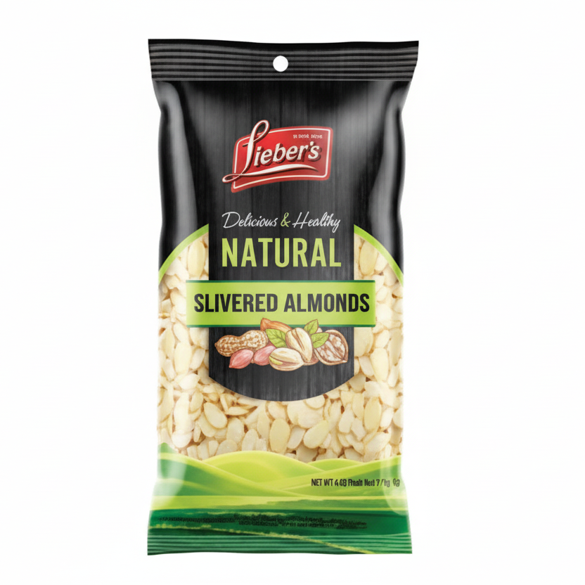 Bag of Lieber's Natural Slivered Almonds on a white background