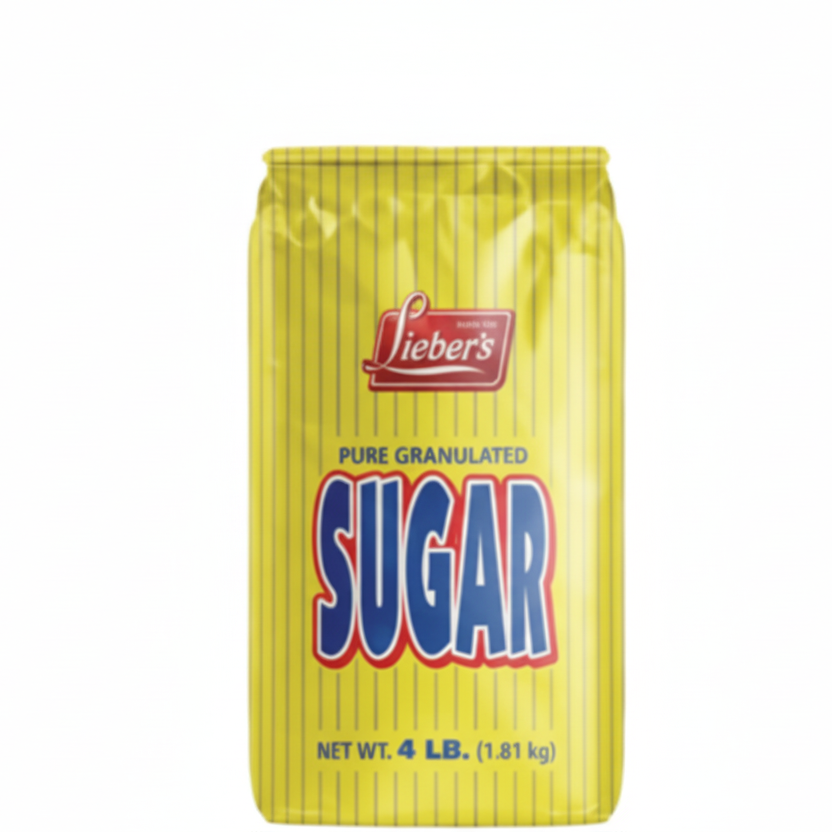 Yellow bag of Fub's sugar on a white background
