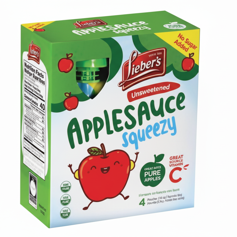 Packaging of Applesauce Squeezy on a white background