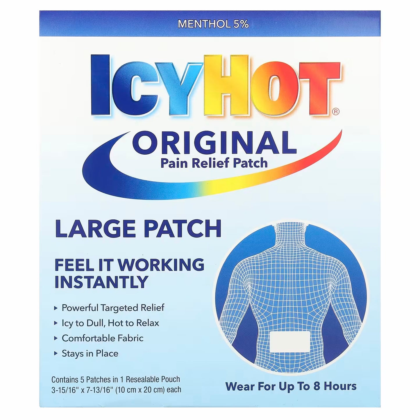 Icy Hot Original Pain Relief Patch 5 Count 3-15/16” x 7-13/16”