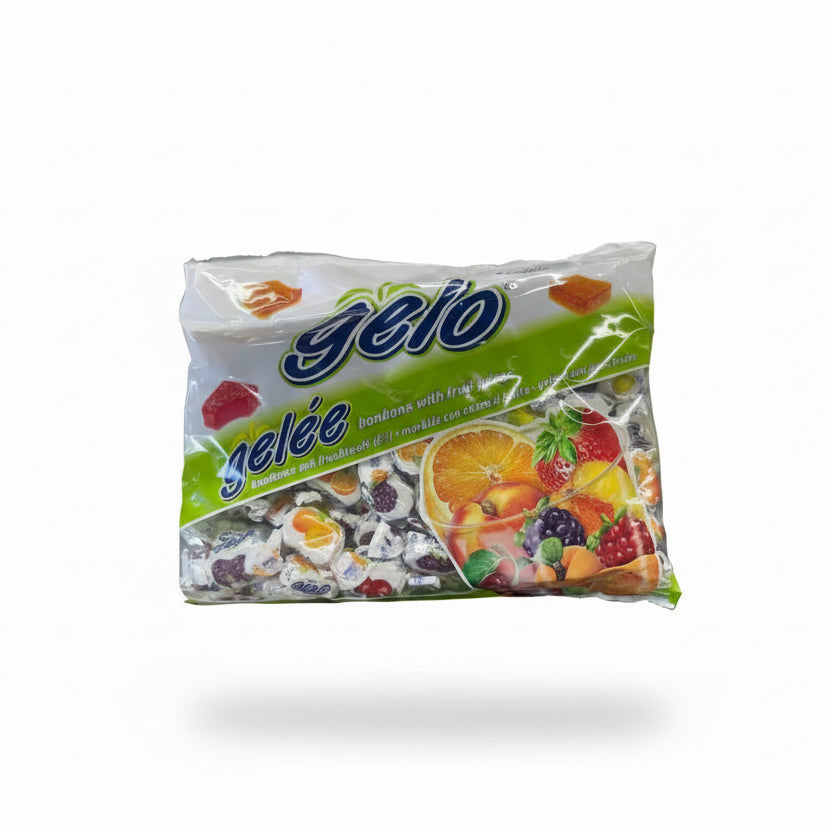 Packaged fruit gels with a blurred background