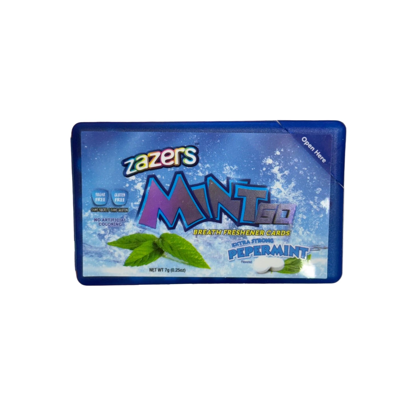 blue package of Zazzer's Minty breath freshener candy