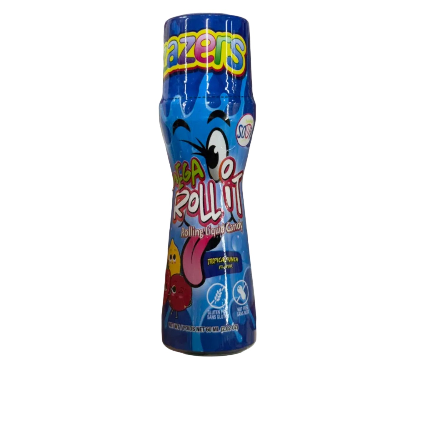 blue and pink candy roll with colorful packaging 
