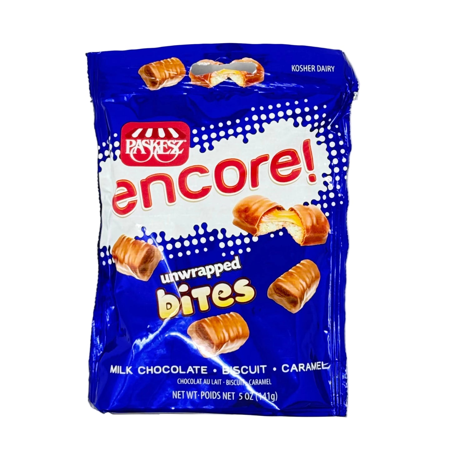 Pack of Paskey's encore! wrapped bites on a white background