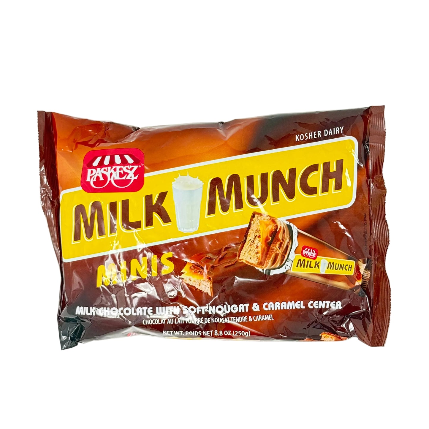 Packaged snack with 'Milk Munch' branding on a white background