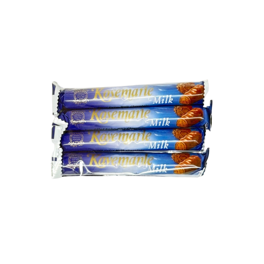 Pack of Rosemarie milk chocolate bars on a white background