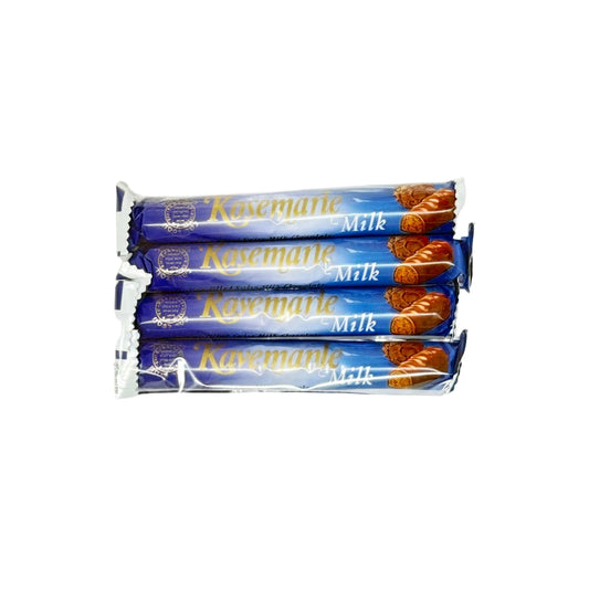 Pack of Rosemarie milk chocolate bars on a white background