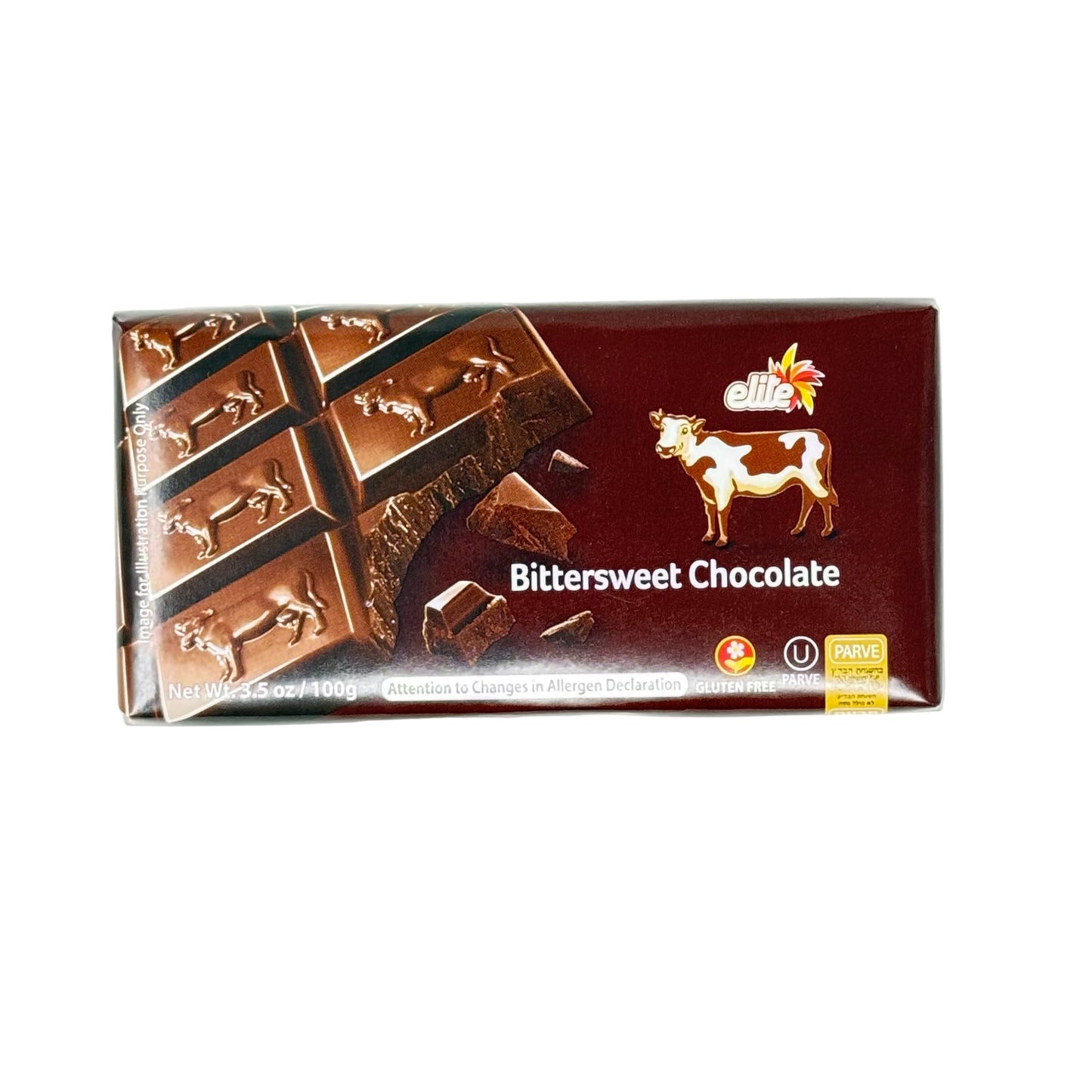 Elle bittersweet chocolate bar packaging on a white background