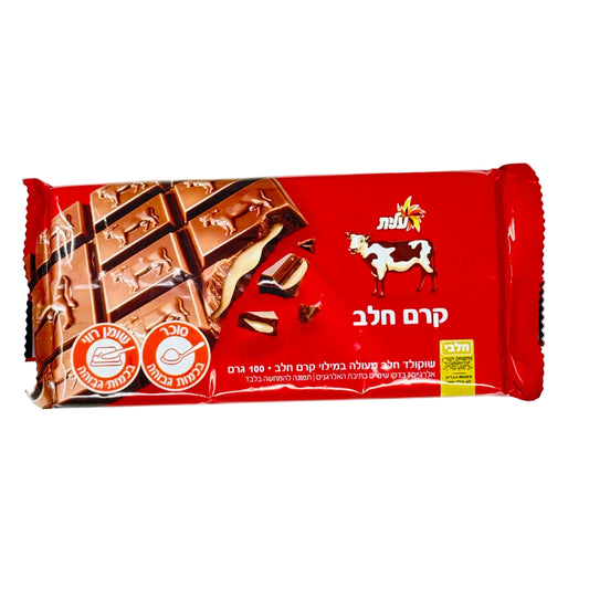 Chocolate bar packaging with red and brown design on a white background