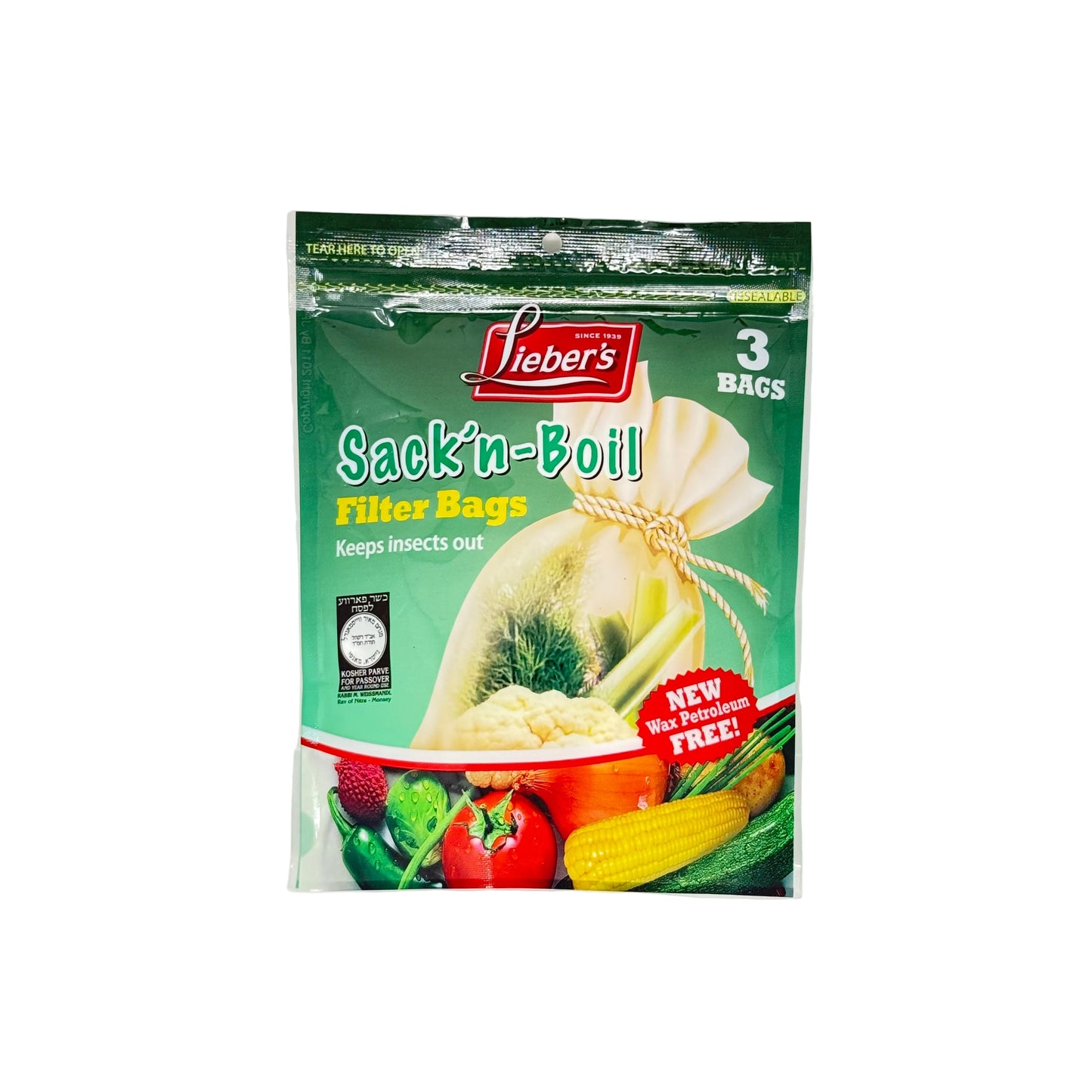 Pack of Lieber's Sack 'n' Boil Filter Bags on a white background
