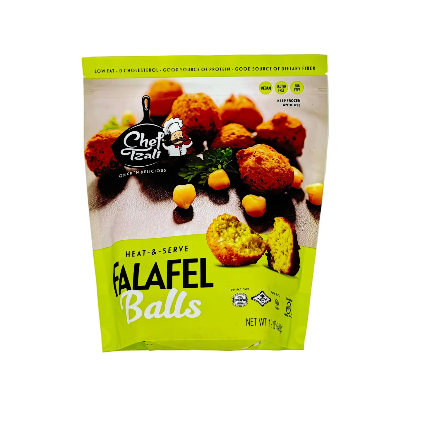 Packaging of Chef Tzahi Falafel Balls on a white background