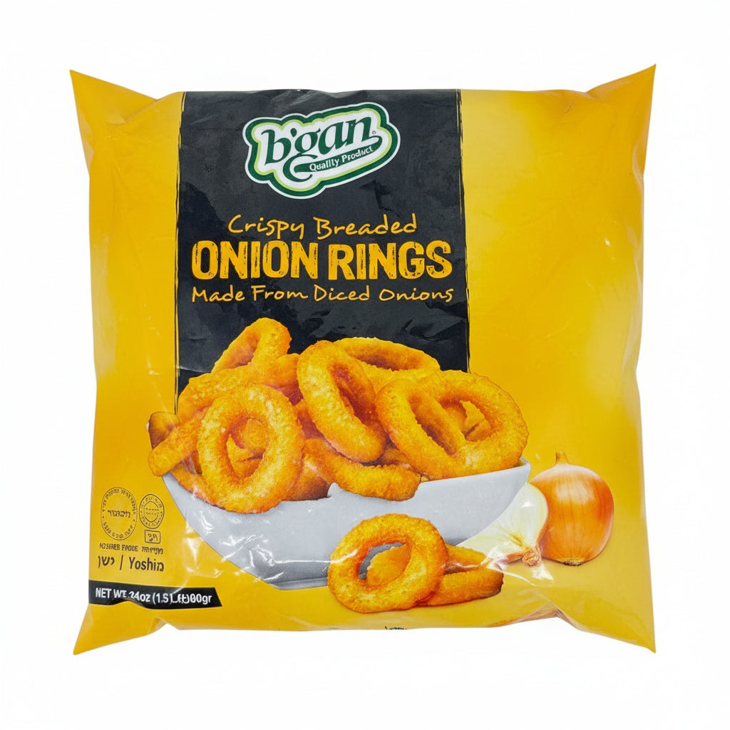 Bag of b'gan Crispy Breaded Onion Rings on a white background