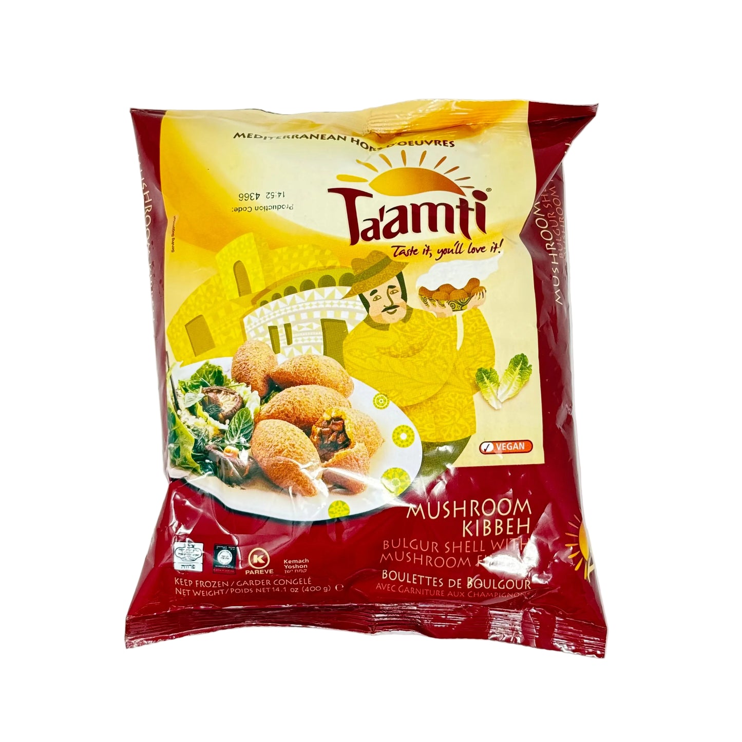 Packaged food item with 'Taamti' branding on a white background