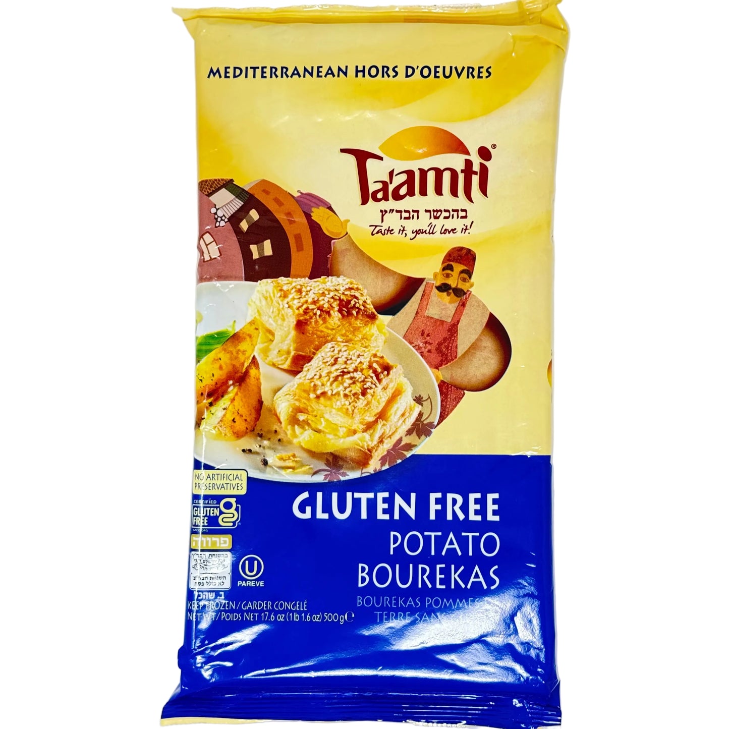 Taamit gluten-free potato bourekas packaging on a white background