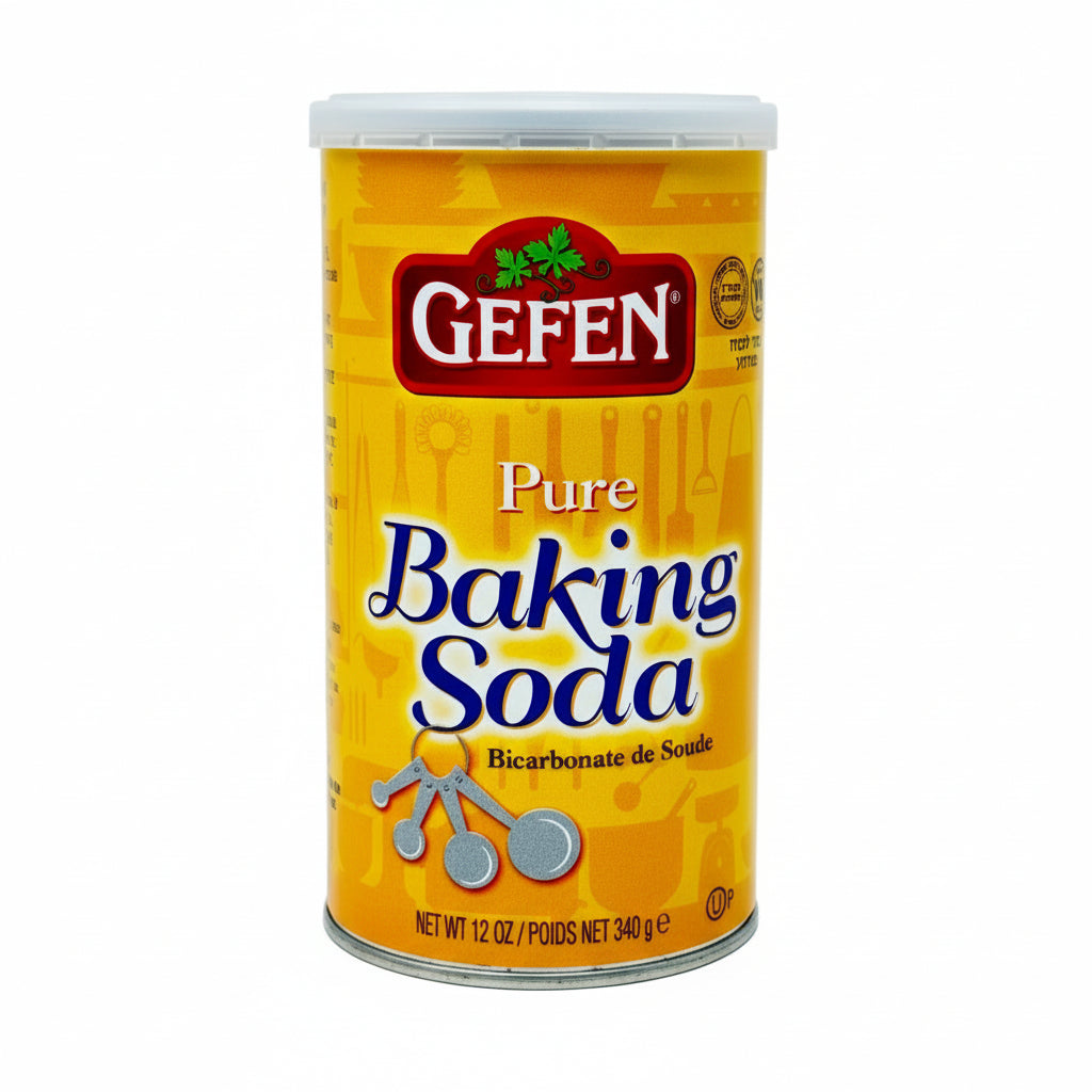 Can of Gefen Pure Baking Soda on a white background