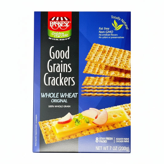 Box of Packets Good Grains Crackers Whole Wheat Original on a white background