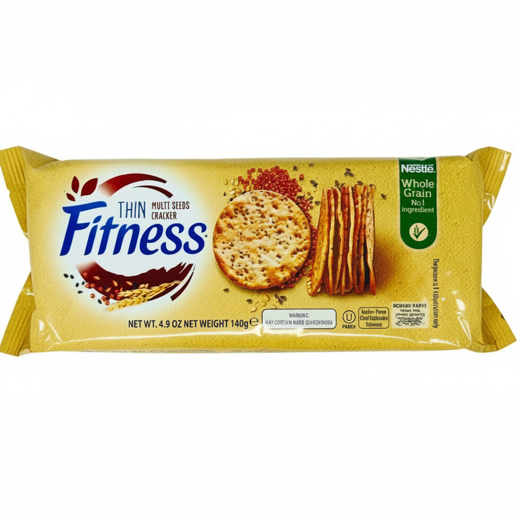 Package of Thin Fitness multiseed crackers on a white background
