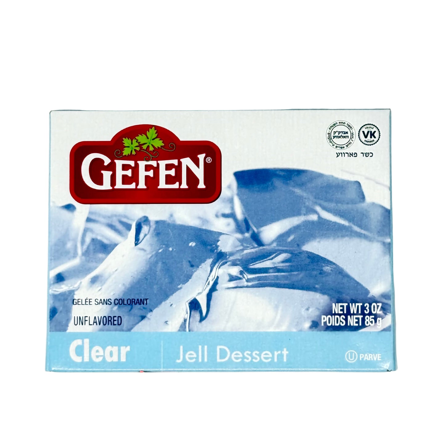 Gefen clear jell dessert packaging on a white background