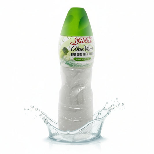 Bottle of Sappe Aloe Vera apple flavor on a white background