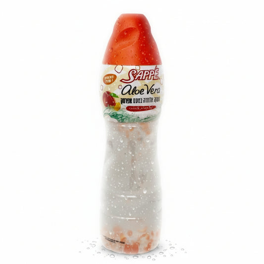 Sappe Aloe Vera peach flavor bottle with orange cap on a white background
