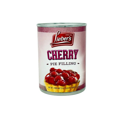Can of Lieber's Cherry Pie Filling on a white background