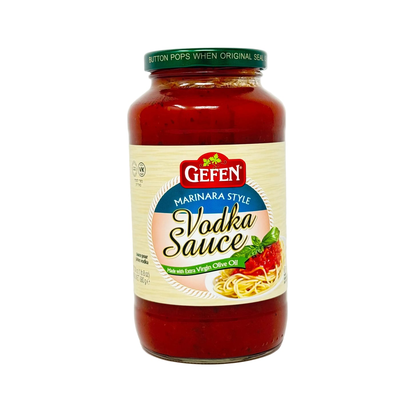 Jar of Gefen Vodka Sauce on a white background