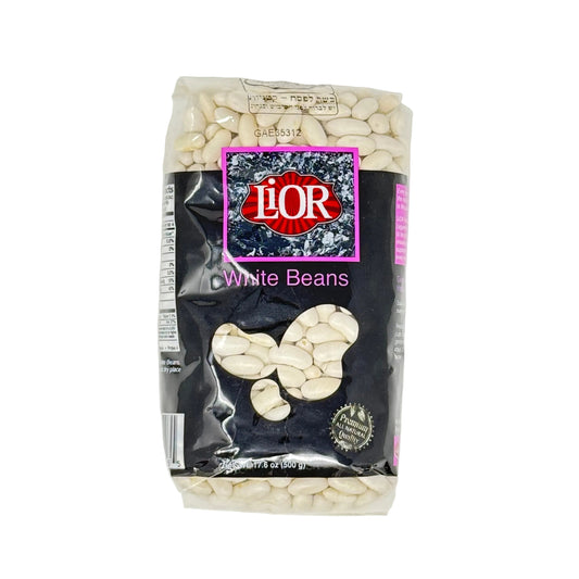 Bag of Llor white beans on a white background