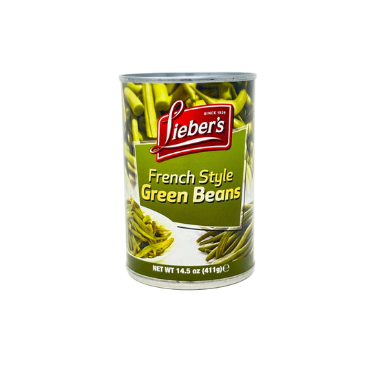 Can of Lieber's French Style Green Beans on a white background