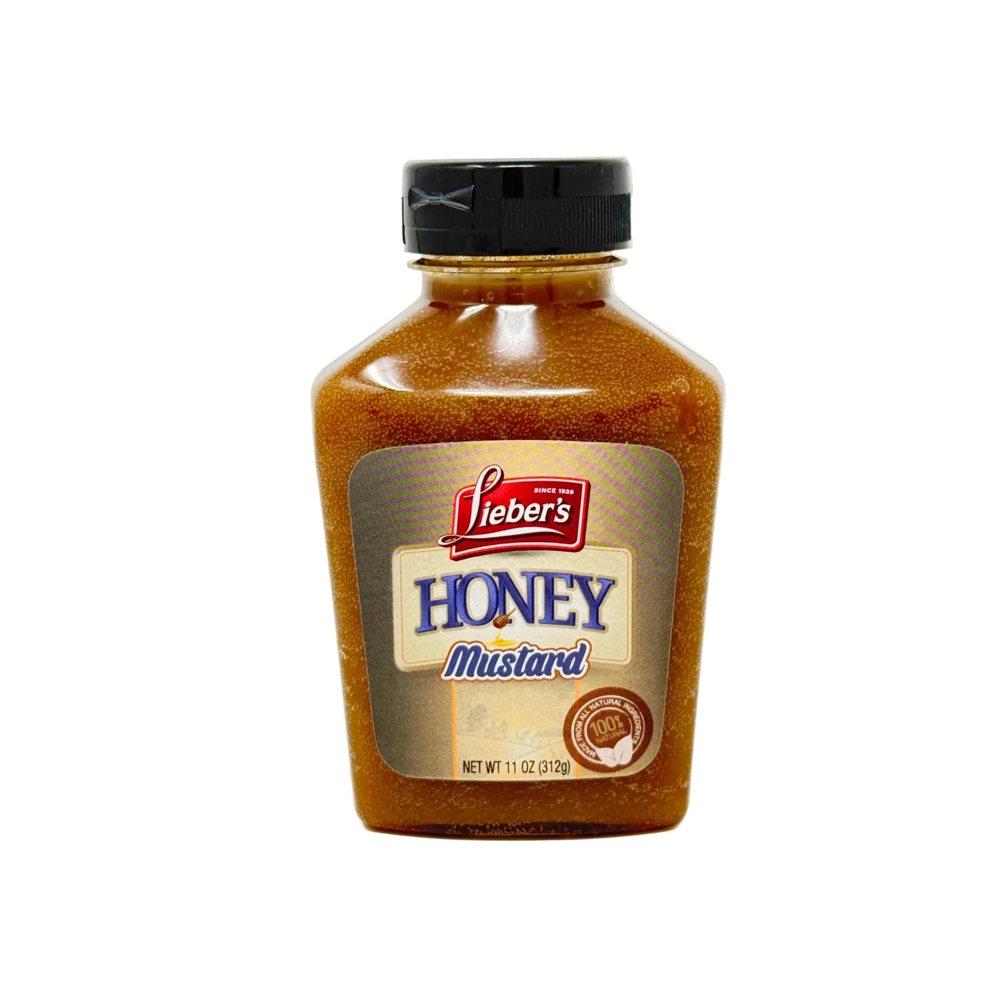 Bottle of Lieber's Honey Mustard on a white background
