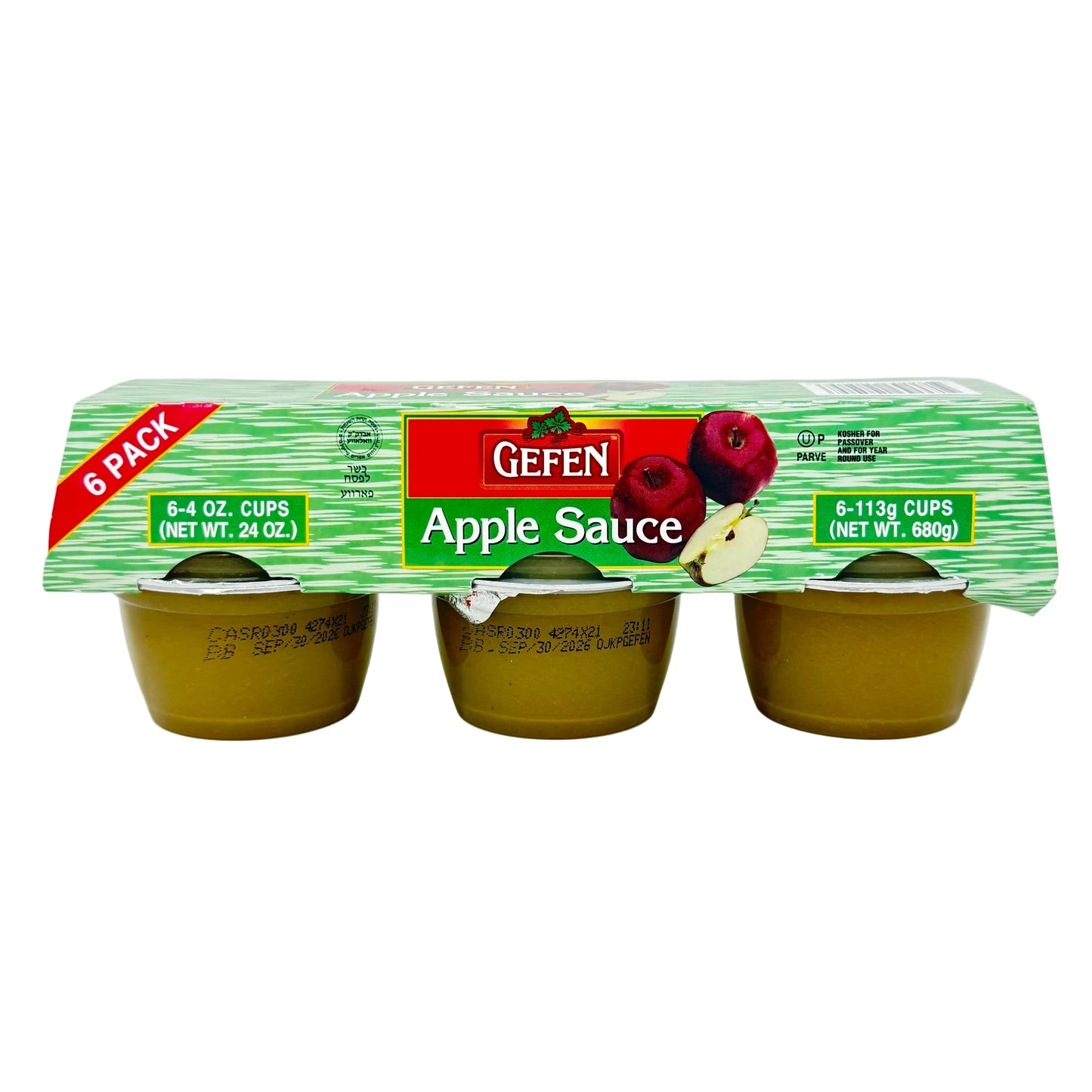 Pack of Gefen apple sauce cups on a white background