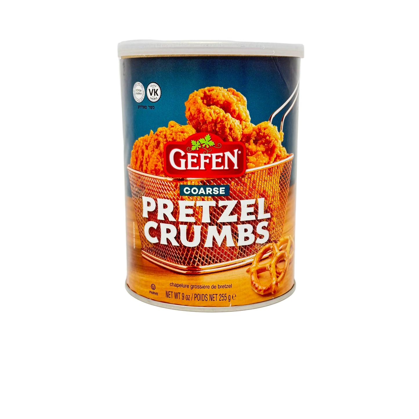 Can of Gefen Coarse Pretzel Crumbs on a white background
