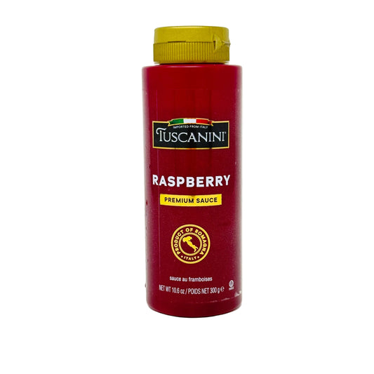 Tuscanini raspberry sauce bottle on a white background